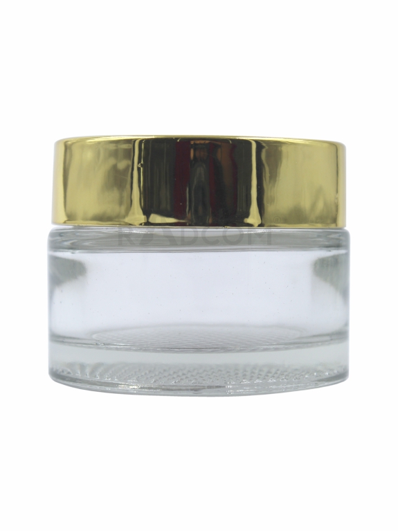 50Gm Shine Mesh Jar - Clear-With Plastic Gold Cap With Inner Lid